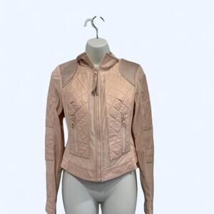 Pink quilted leather jacket with lace up